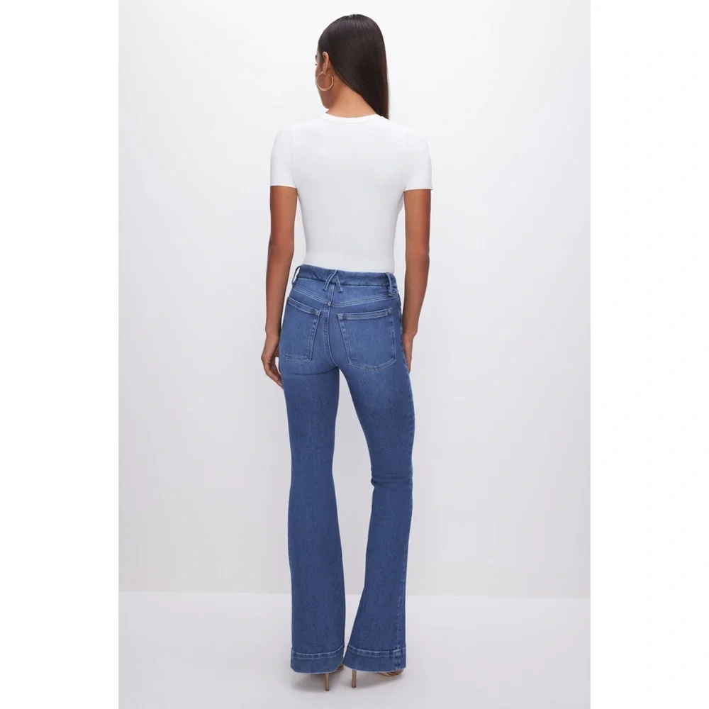 Good American Good Legs Flare Jeans Blue843 8 - Picture 3 of 14